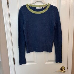 Alexa Cropped Chunky Blue LS Blue Sweater Green Buttons Women’s Size Small